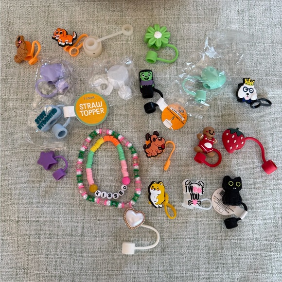 Other - Straw Topper Bundle Cute Animals Beaded Bracelet Mix Stanley Starbuck Starbucks